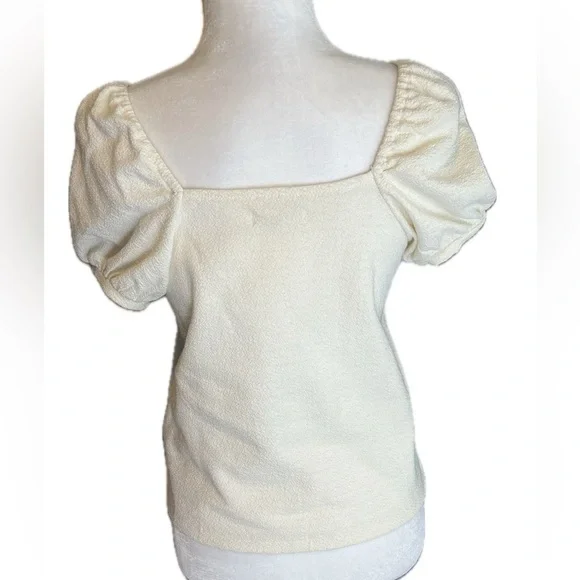 Madewell Jacquard Square-Neck Puff-Sleeve Top Antique Cream Size Extra Small - Picture 4 of 9